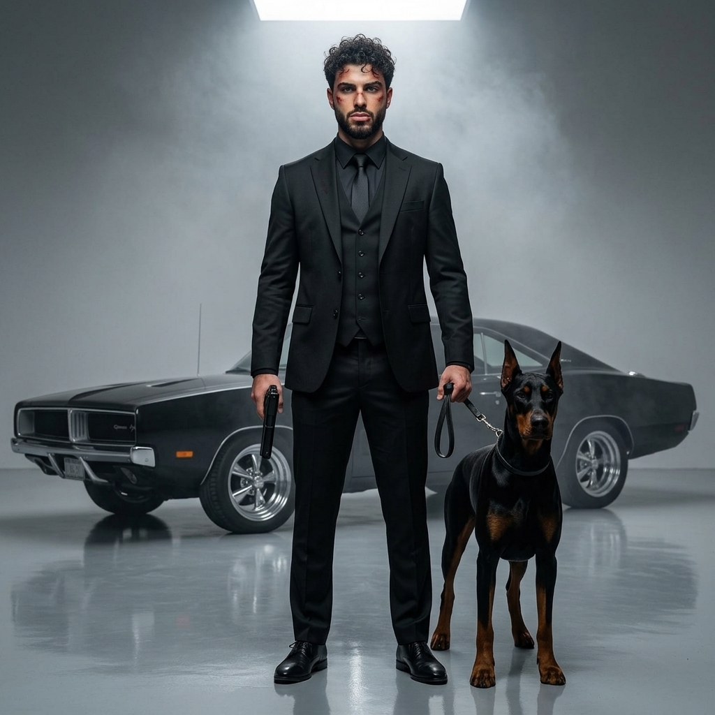 Man restyled as a neo-noir hitman