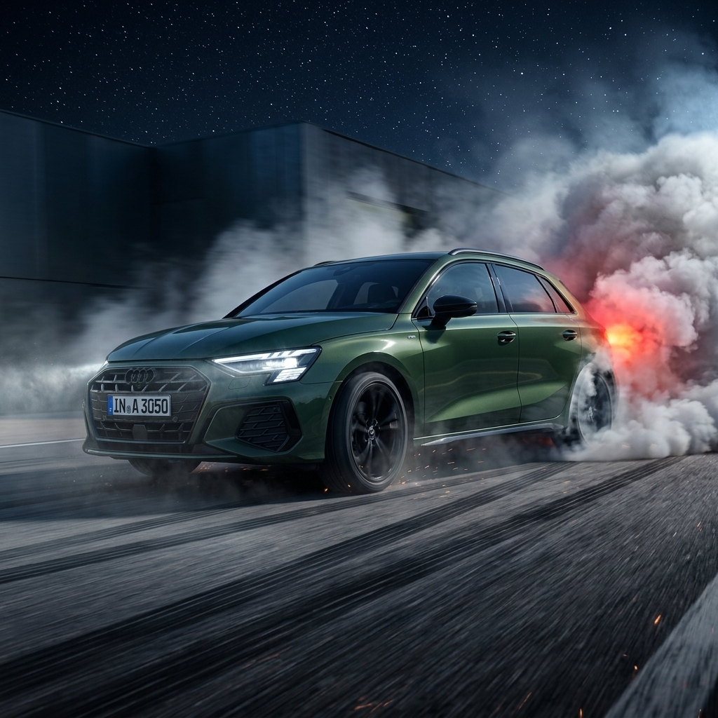 Audi doing a night burnout